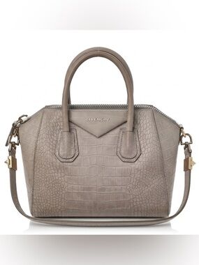 Givenchy Small Antigona - Elephant Grey (Taupe / Greige) Croc-Embossed
